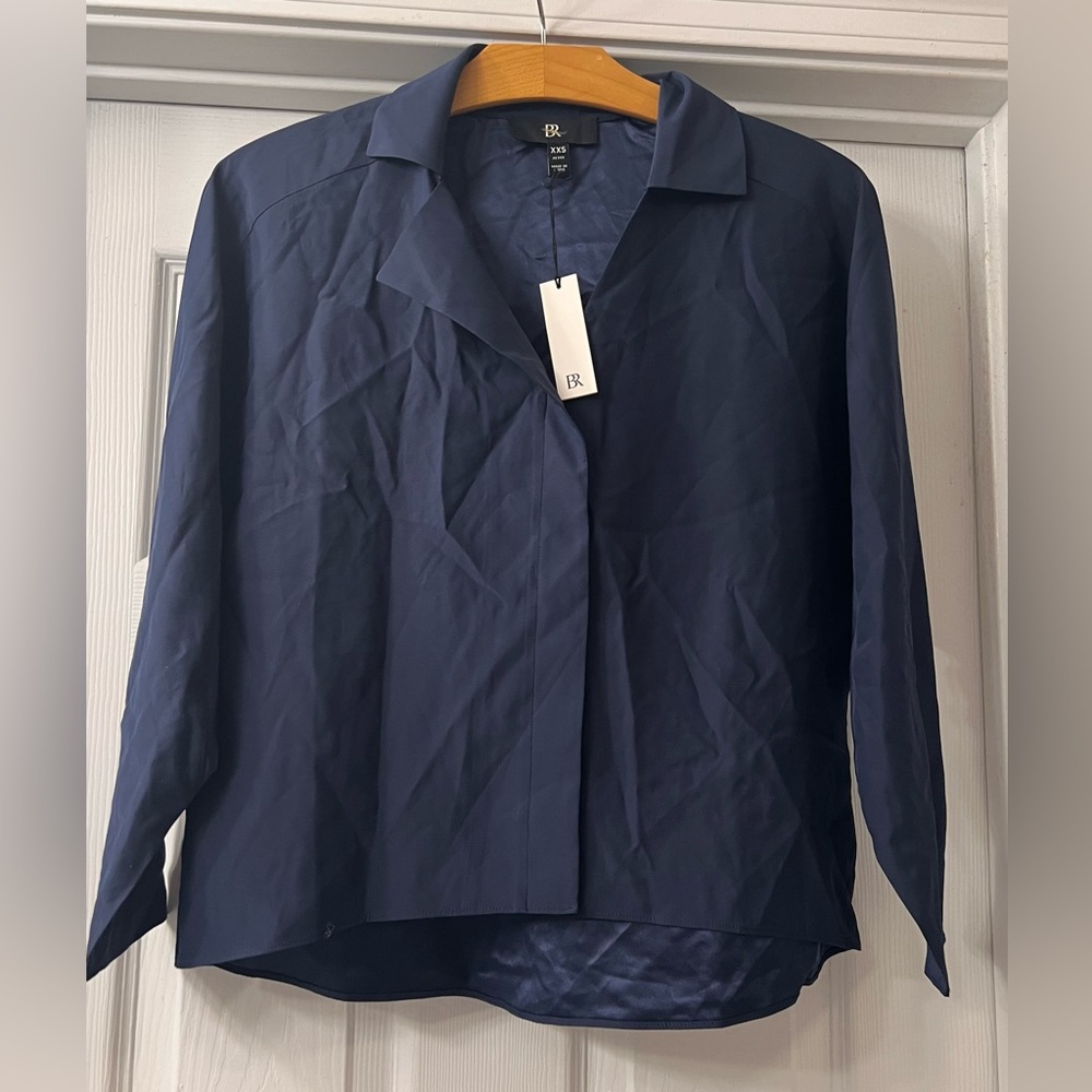 NWT Banana Republic Navy Blue Silk Blouse
